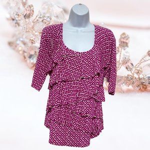 Women's Size Medium Blouse Short Sleeve Multi-Color Layer Look Design--Cherokee